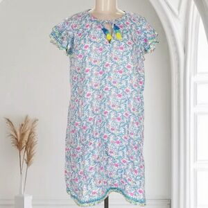 Vineyard Vines Floral Flamingos 100% Linen Dress Womens S Coastal Preppy